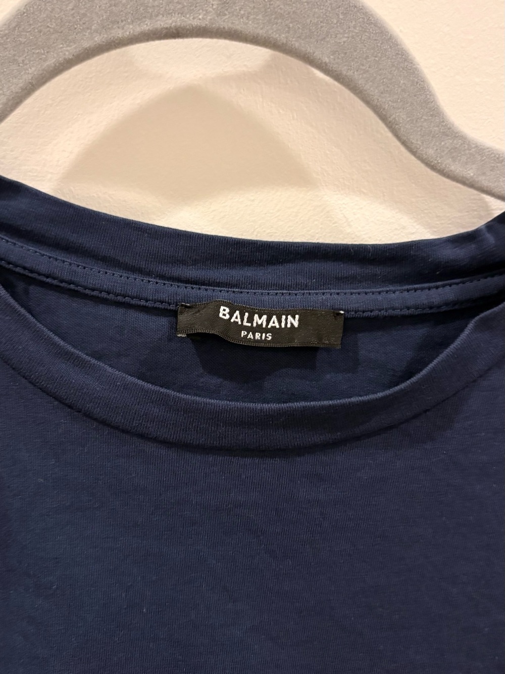 Balmain Navy Cropped Logo Tee - Picture 2 of 3